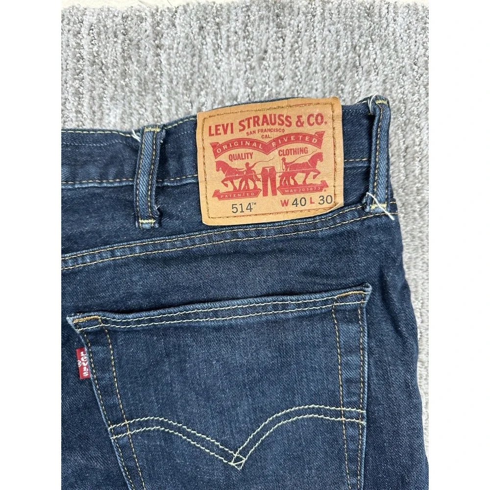 Levis 514 Jeans Mens 40X30 Blue Straight Mid Rise Dark Wash Denim
